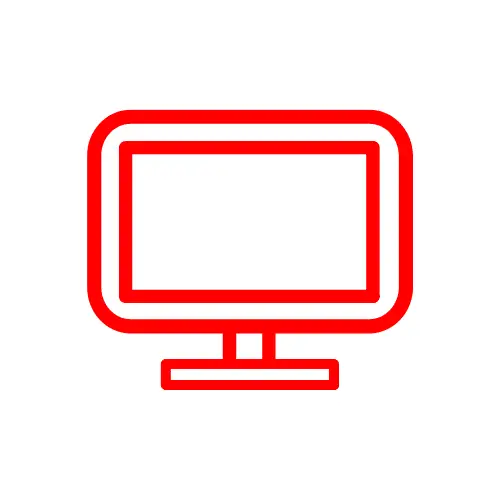 Red outline icon symbolizing "Business Website Hosting" displayed on a white background. The icon features a minimalistic computer monitor with rectangular shapes and rounded corners.