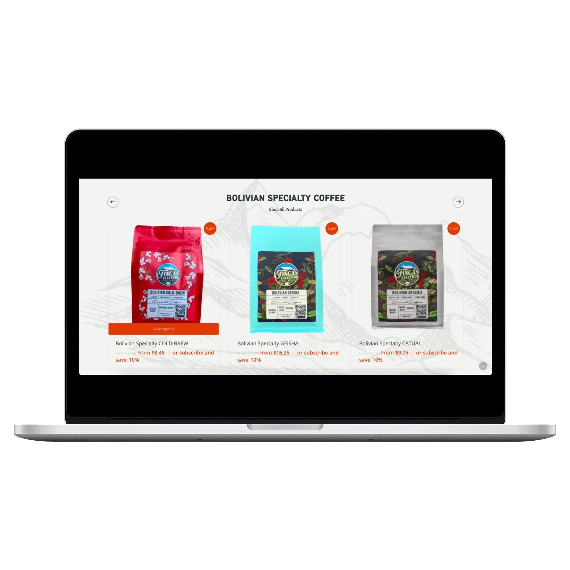Fincas Valverde product ecommerce webpage computer mockup - branding and wordpress designer at Big Red Jelly.