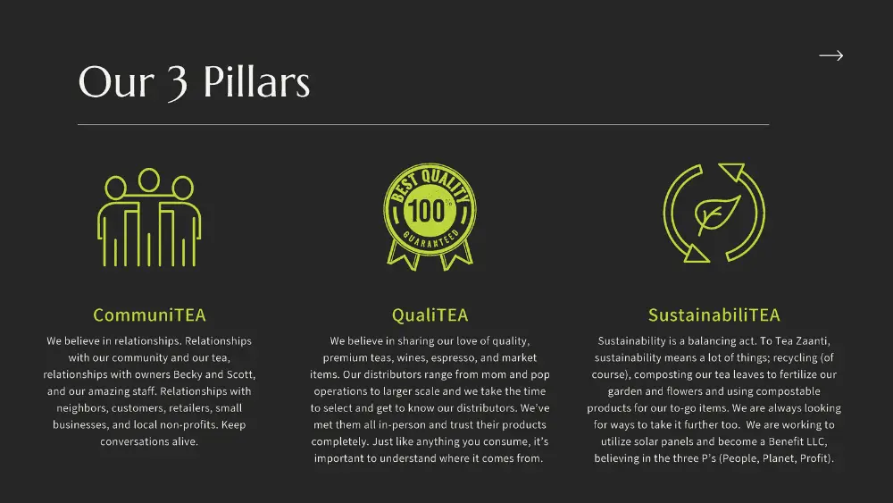 3 Tea zaanti brand style guide 3 pillar page - brand building with brand strategist at Big Red Jelly.