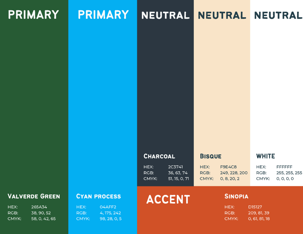 Fincas valverde brand colors in brand style guide page - brand color strategy at Big Red Jelly.