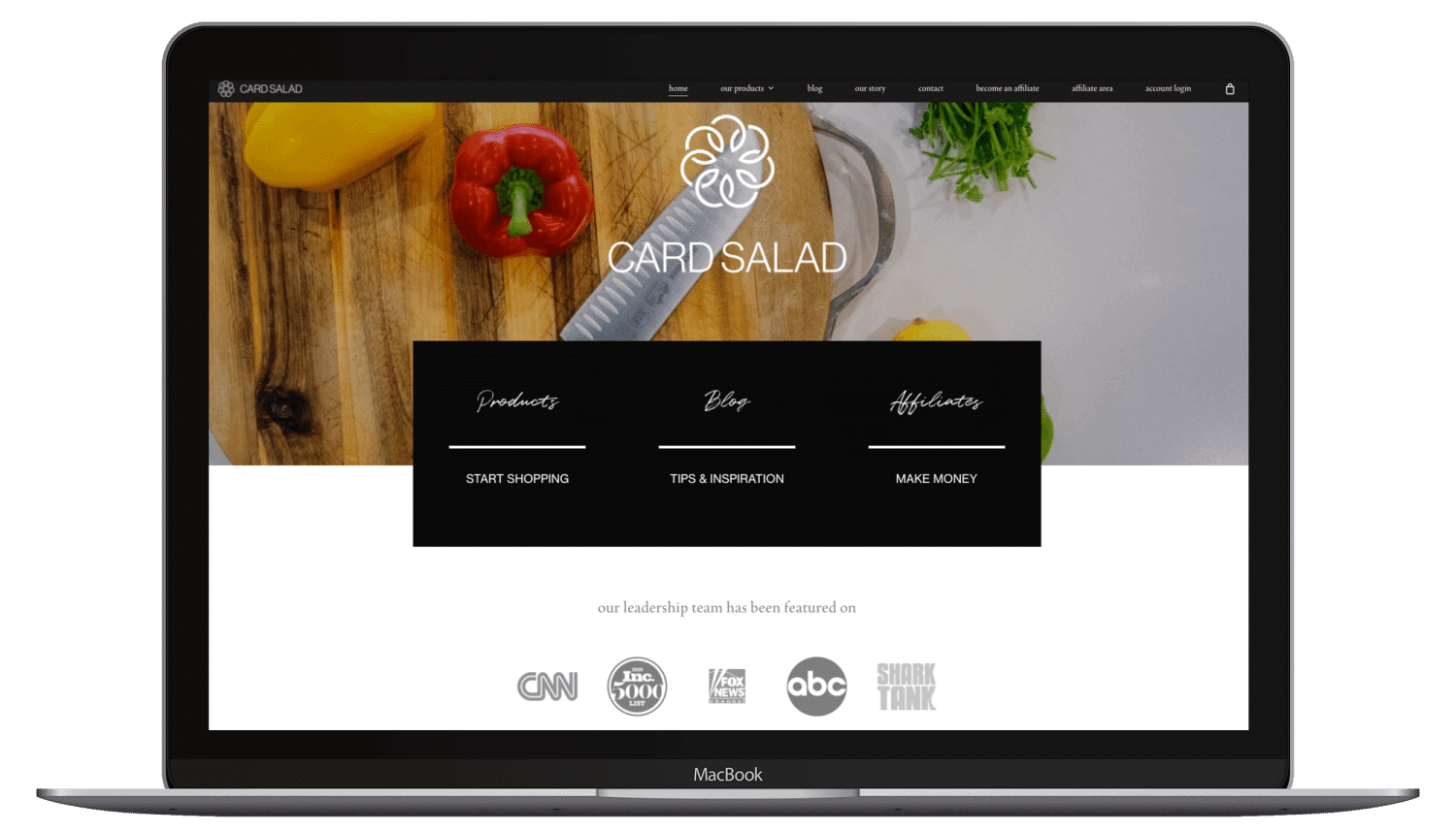 Card salad landing web page laptop mockup wordpress design and support - Big Red Jelly web design firm