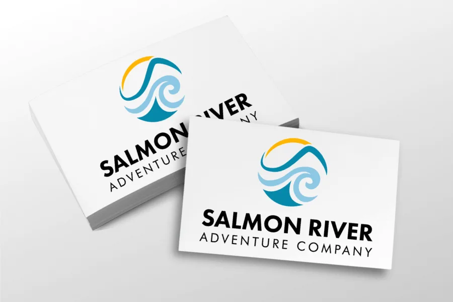 Salmon River business cards mockup brand and logo design at Big Red Jelly