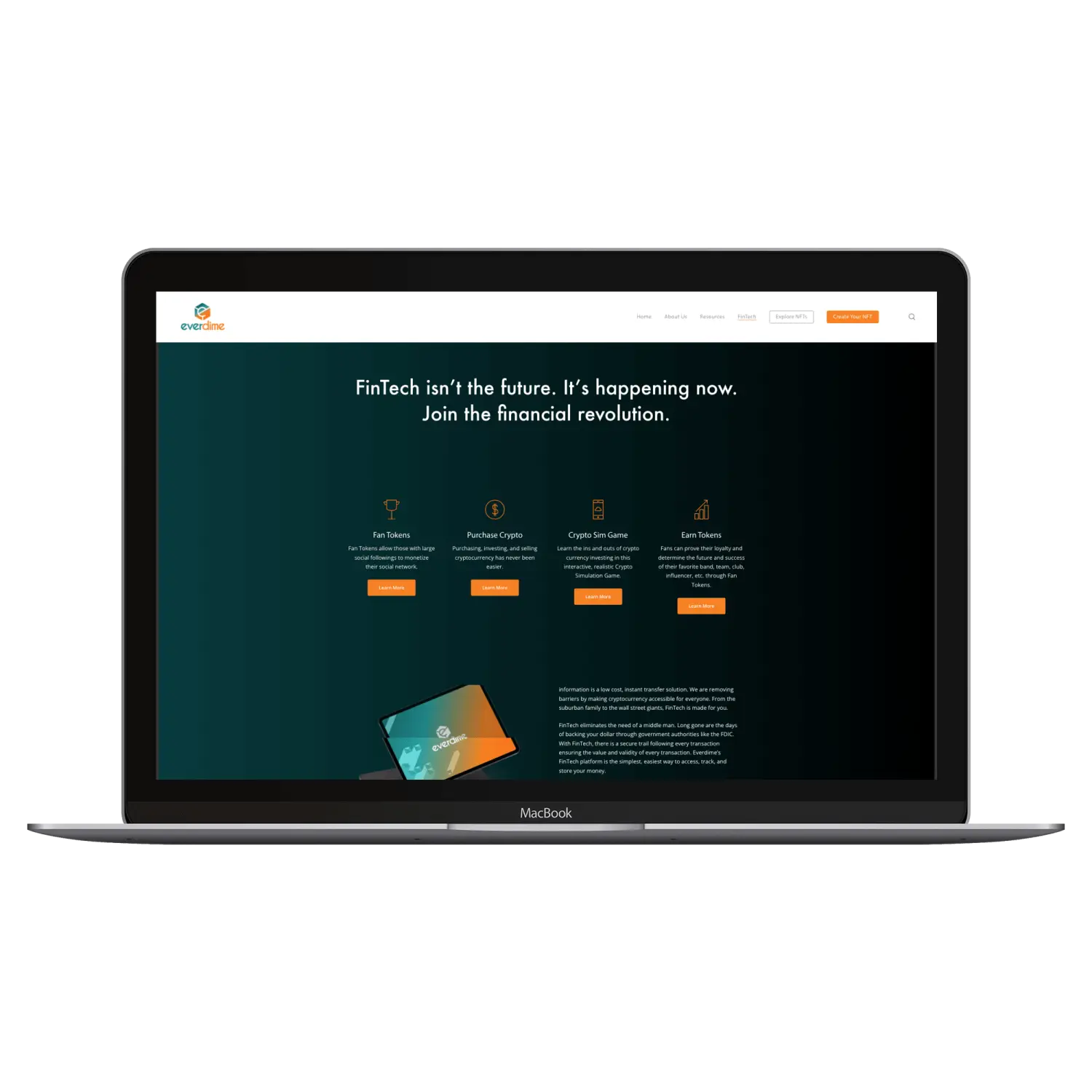 Everdime computer webpage mockup services offered.