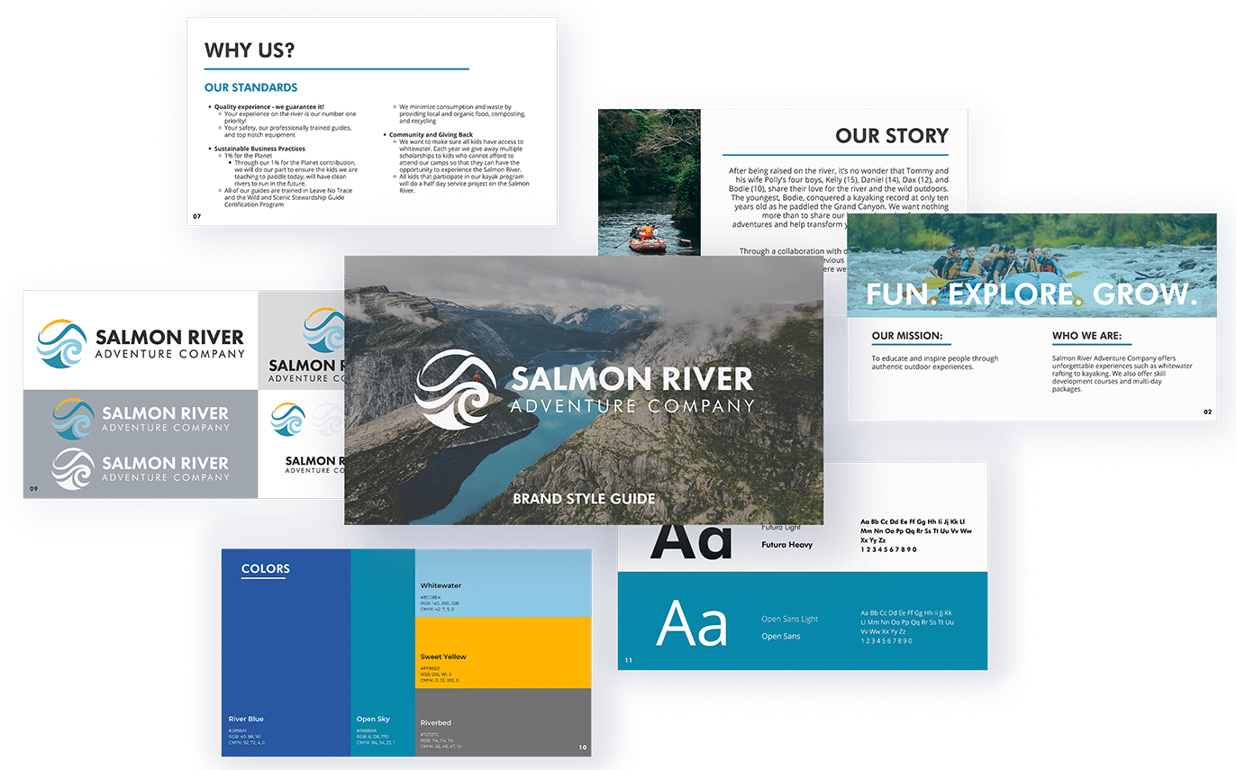 Salmon river full brand style guide mockup - branding project by Big Red Jelly