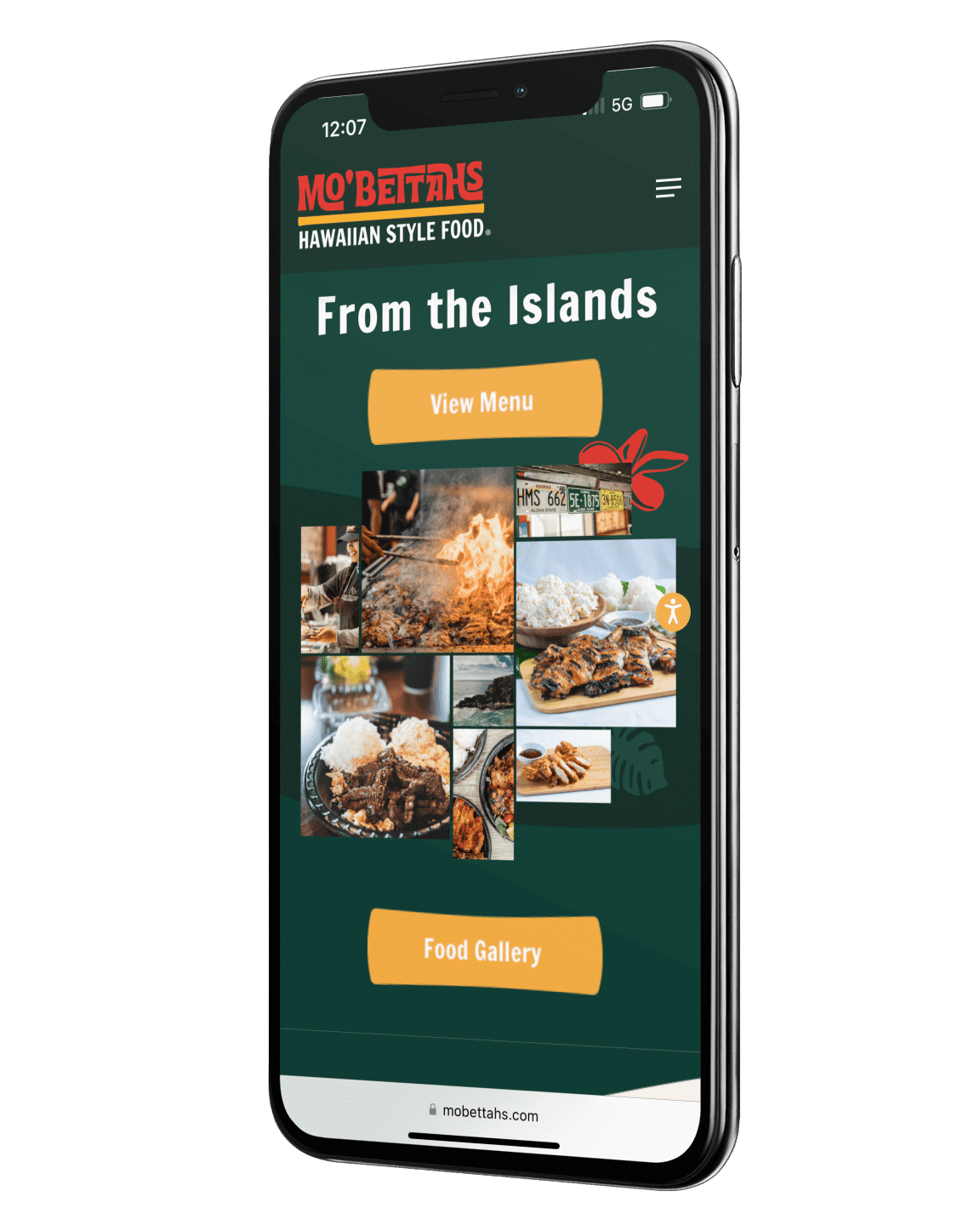 Mo'bettahs mobile mockup of food gallery and menu - Big Red Jelly web design firm Provo Utah