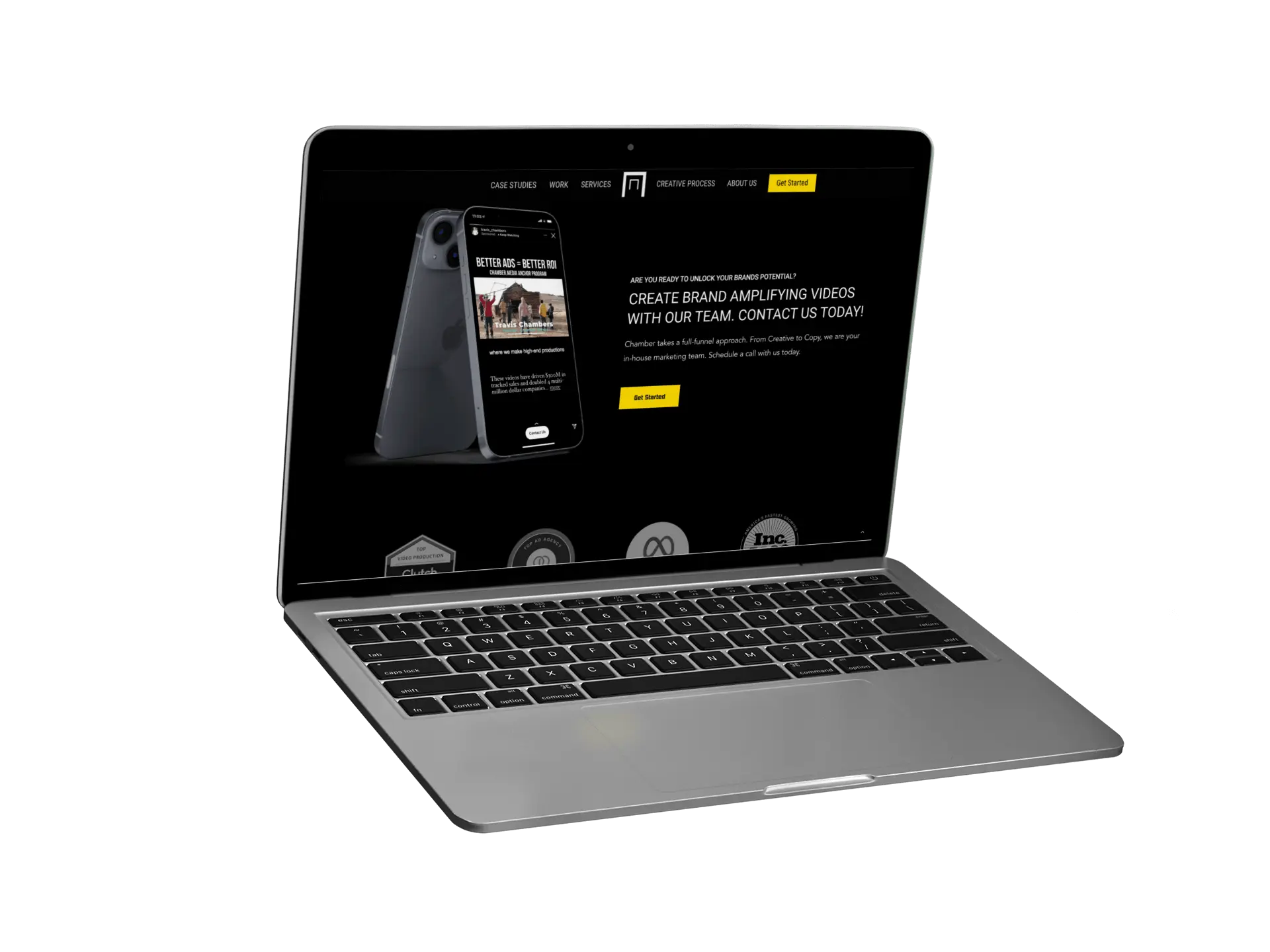 Chamber media floating computer mockup product design website development BRJ