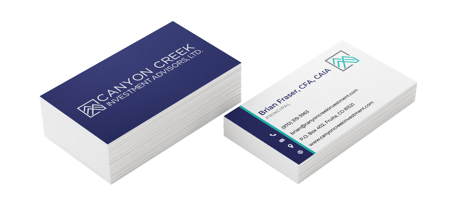 Canyon creek business card design floating mockup - design project by Big Red Jelly