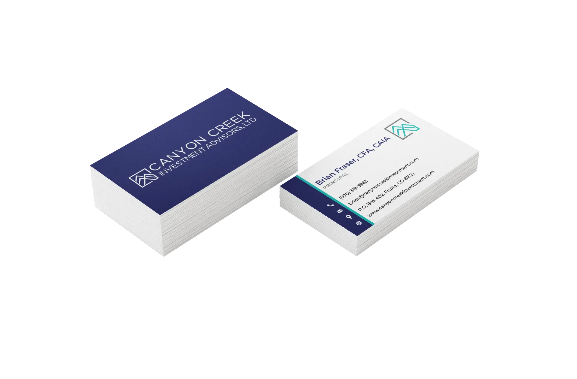 Canyon creek business card design floating mockup - design project by Big Red Jelly