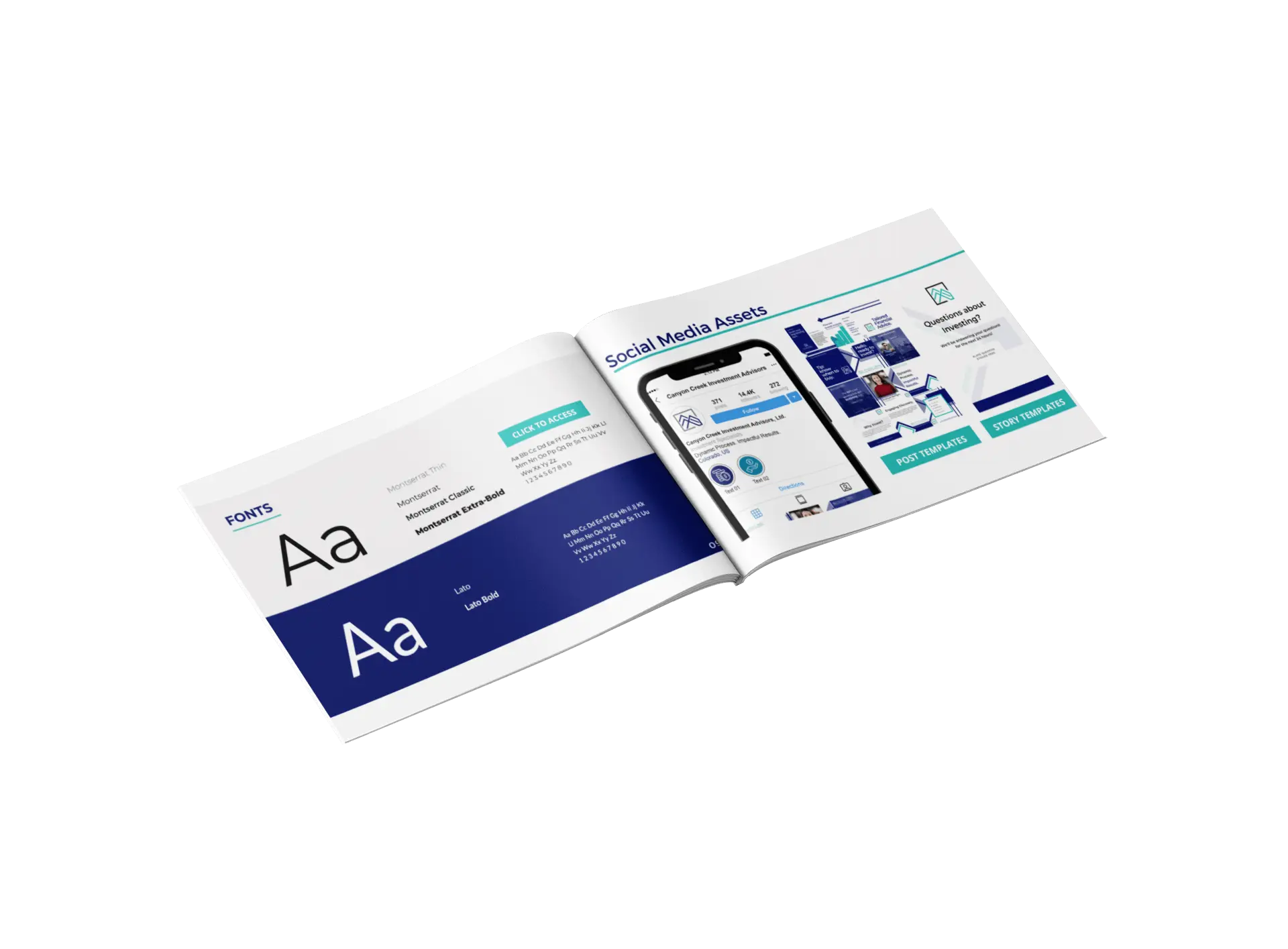 Canyon Creek brand style guide mockup page fonts and media assets at Big Red Jelly