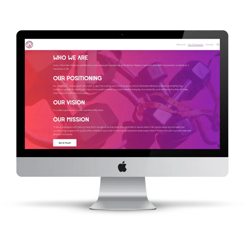 Action potential athletes computer mockup website mission page - brand strategy and web design by Big Red Jelly