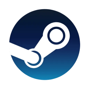 The image shows the Steam logo, featuring a white stylized mechanical arm and circle on a dark blue circular background with a light blue gradient at the bottom—an example to consider when thinking about 5 Things Not To Do With Your Logo Design.