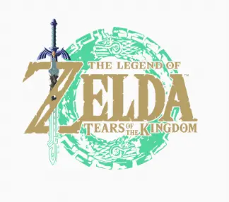 The Legend of Zelda: Tears of the Kingdom logo showcases a large golden “Z” with a sword and a green circular design in the background, capturing the iconic style of The Legend of Zelda series.