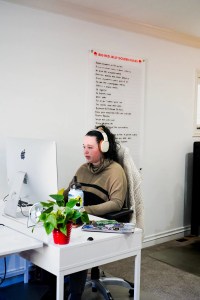 Graphic designer, Ali Reimer works on a custom logo for a Big Red Jelly client.