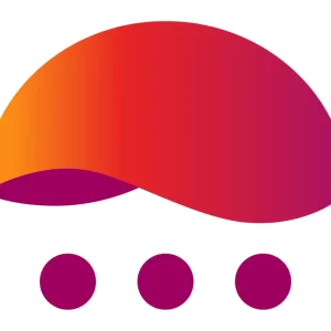 A stylized logo featuring a curved, gradient-red and orange shape above three evenly spaced purple dots on a white background, perfect for digital marketing experts seeking a modern, professional brand identity.