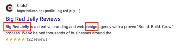Big Red Jelly clutch google search results meta description is bold with keywords matching search query