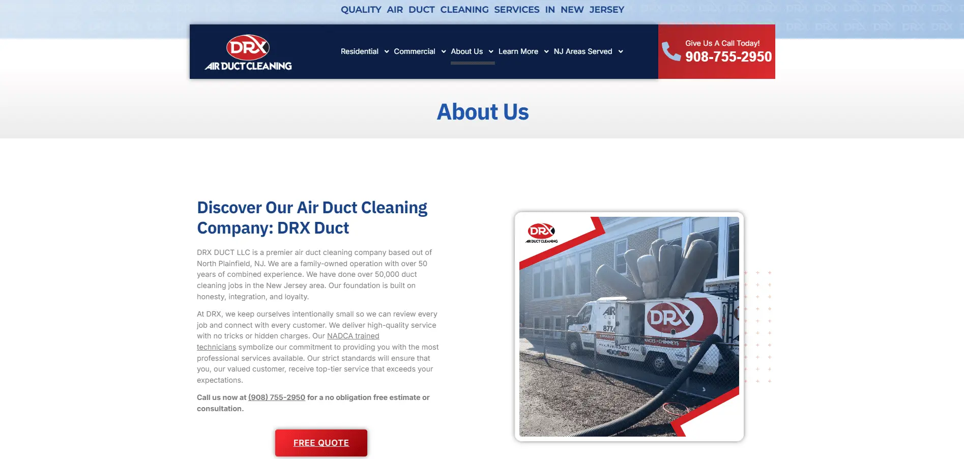 DRX Duct Cleaning #2 Screenshot of DRX Duct Cleaning About Us Page.