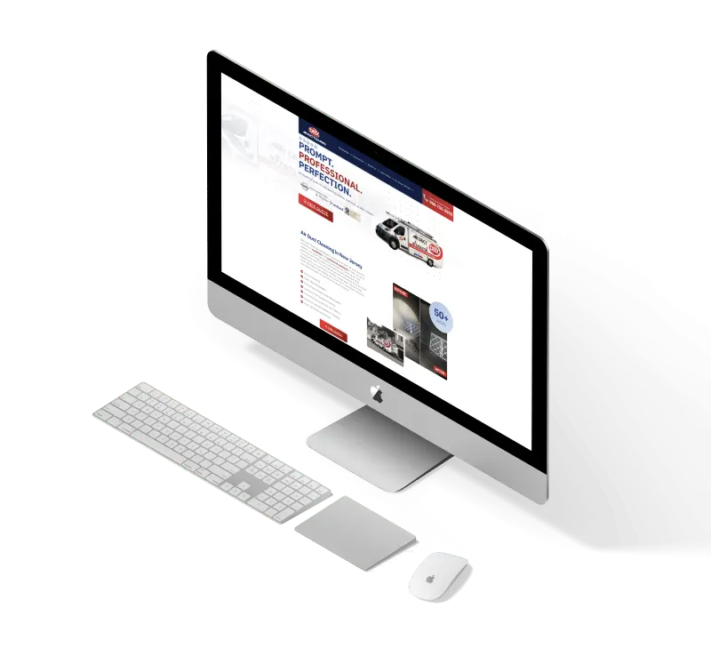 Mockup of DRX Duct Cleaning Website on desktop with a white background