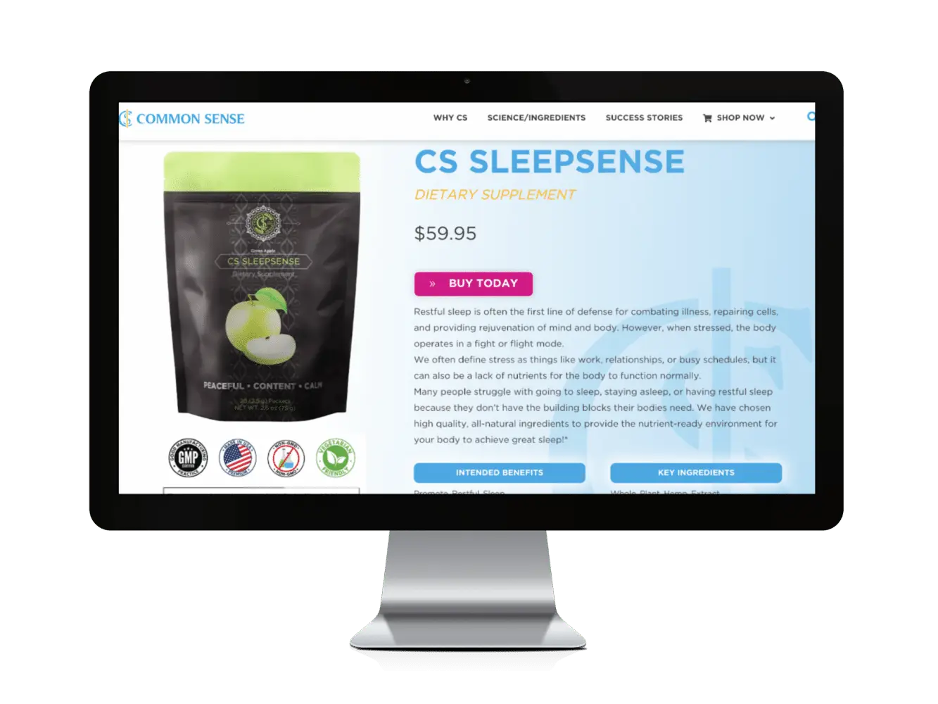 Common Sense Product Page After Website Revamp.