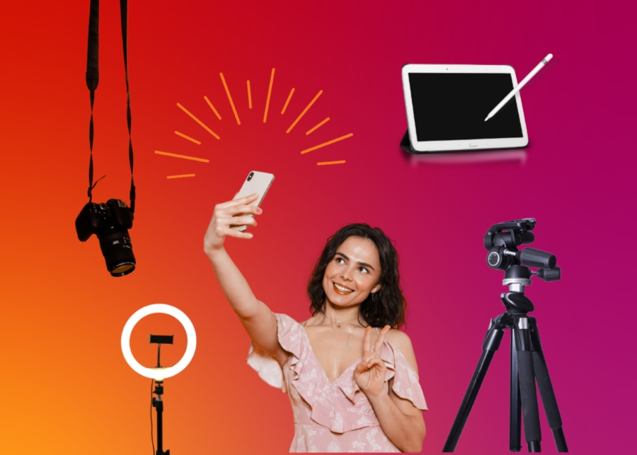 Woman with several video editing tools.