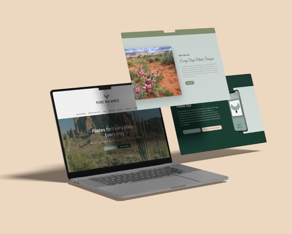 Website mockup featuring the Pure Balance Pilates website.