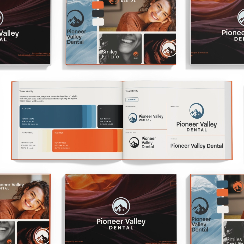 Pioneer Valley Dental's brand campaign guide, designed by Big Red Jelly.