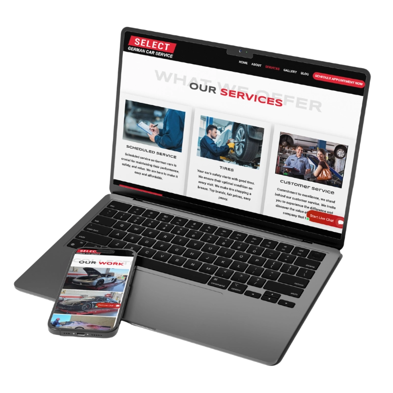 Select German Car Service Service pages on mobile and desktop