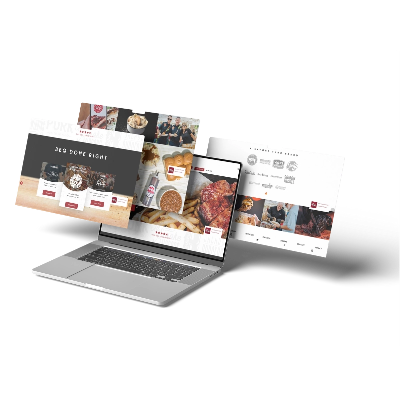 R&R BBQ's small business website, shown mapped out on a laptop.