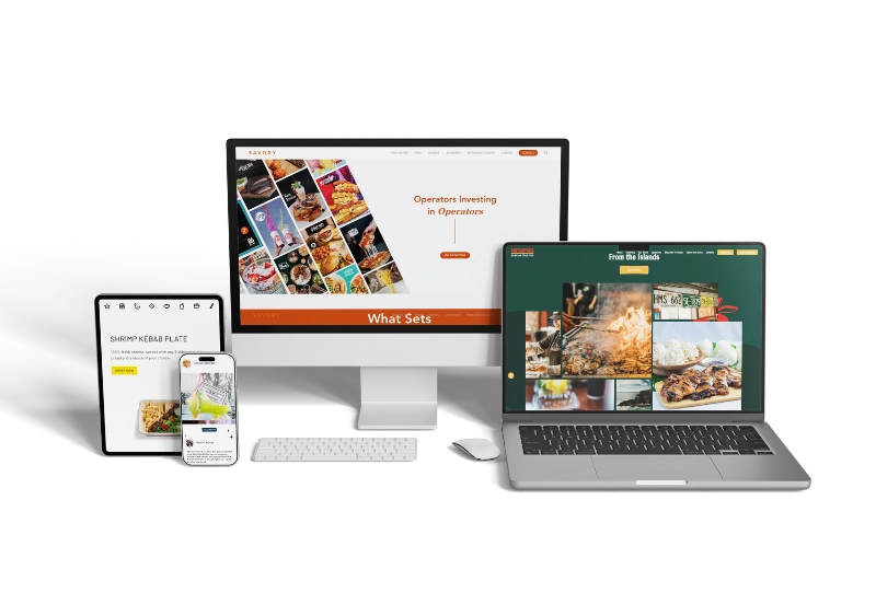 Savory Fund's websites, shown across multiple devices.