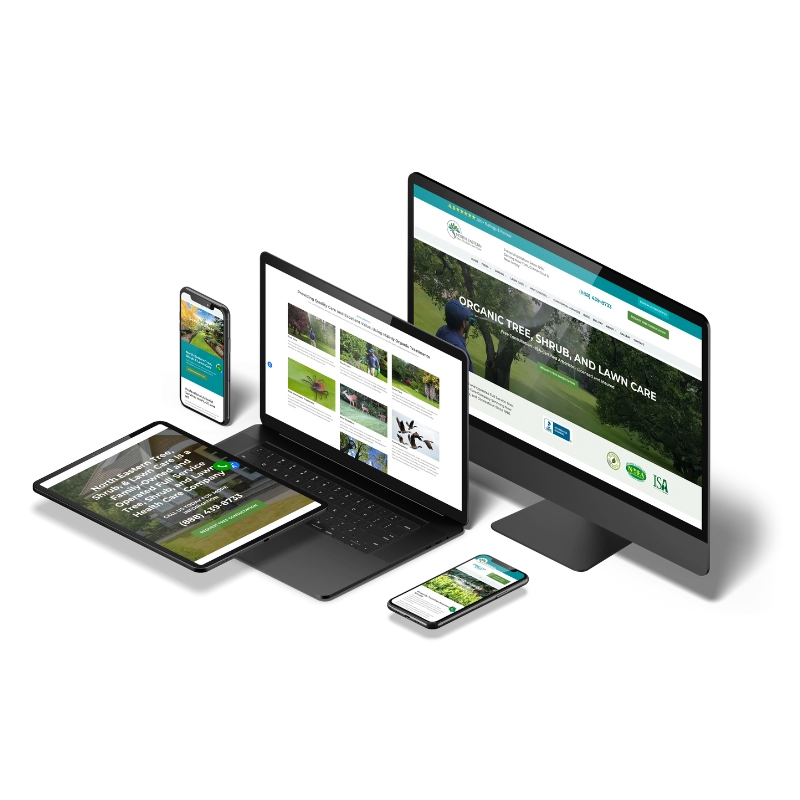 North Eastern Tree Care's website shown across multiple devices.