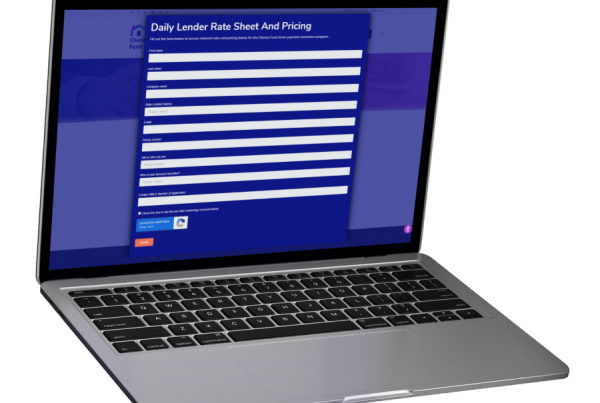 A laptop displaying a website modal titled Daily Lender Rate Sheet And Pricing.