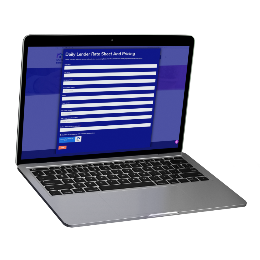 A laptop displaying a website modal titled Daily Lender Rate Sheet And Pricing.