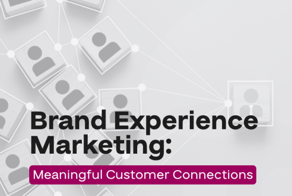 A graphic with the Big Red Jelly logo and text reading Brand Experience Marketing: Meaningful Customer Connections, highlighting the impact of brand experience marketing over a background of connected profile icons.