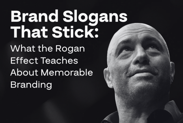 A man looks upward on a black-and-white background with the text: Brand Slogans That Stick—exploring Types of Marketing and what the Rogan Effect teaches about memorable branding. The Big Red Jelly logo appears at the top.