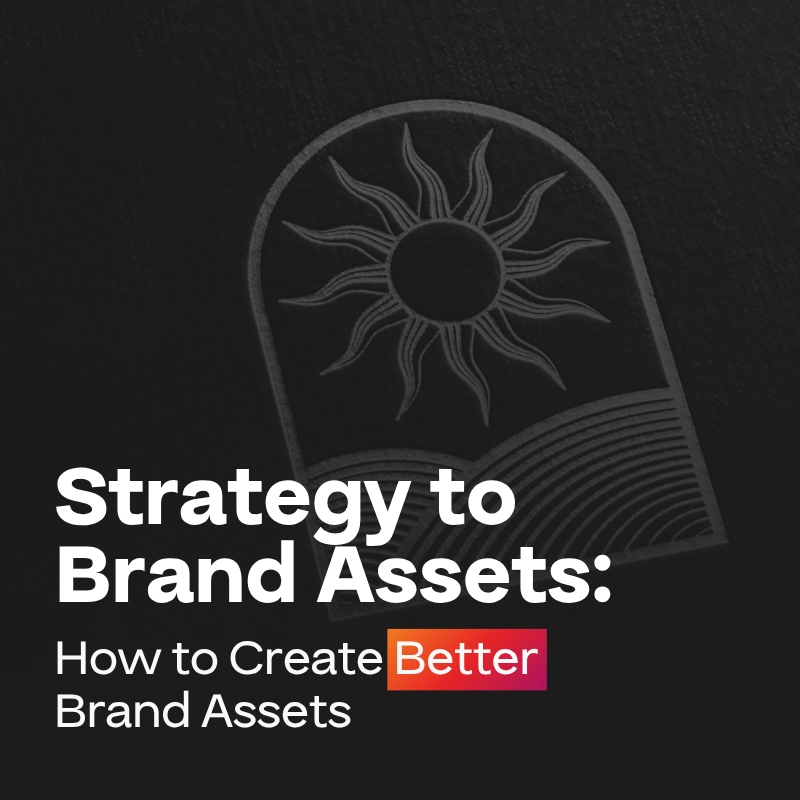 黑色背景上绘有白色太阳和波浪图案。文字内容为:“品牌资产战略:如何打造更优质的品牌资产”,其中“更优质”一词以橙色和粉色高亮显示。